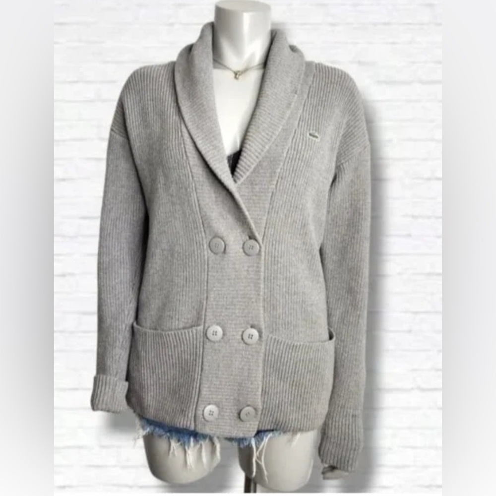 Lacoste Grey Ribbed Double Breasted Button Cardigan Size 40 EU/M US Unisex